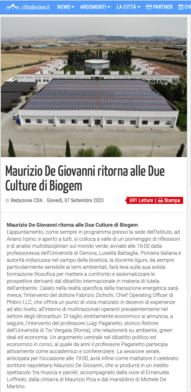 Maurizio De Giovanni ritorna alle Due Culture di Biogem